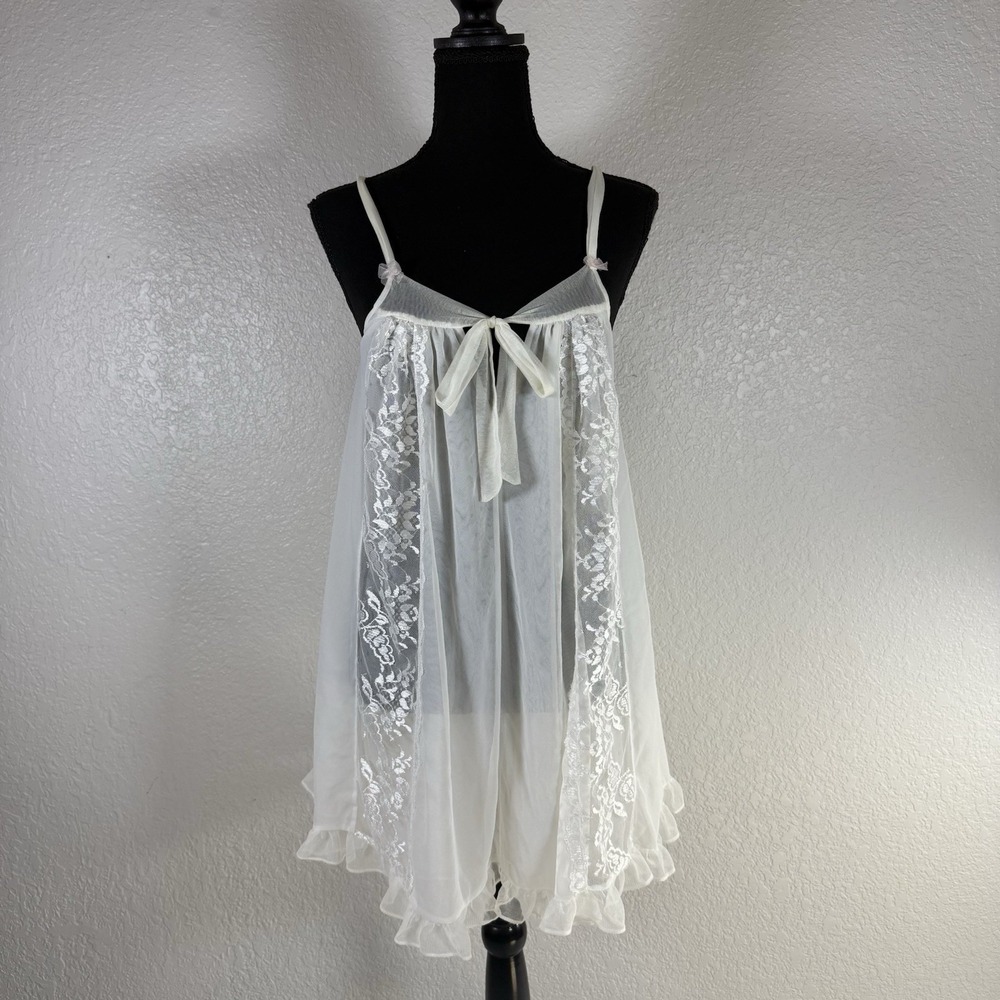 Betsey Johnson Intimates Sz M Color Pearl Babydoll Slip Nightie Ruffles Bow Y2K